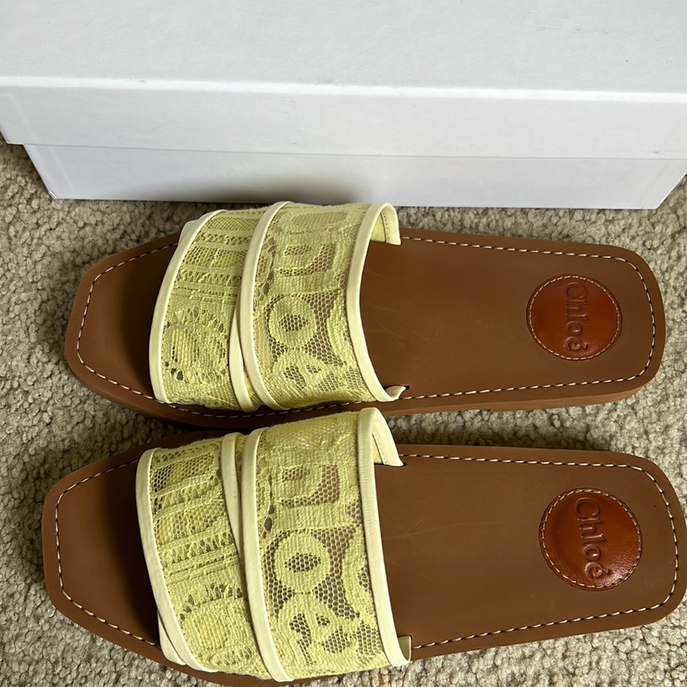 Chloe woody sandals in iris yellow.